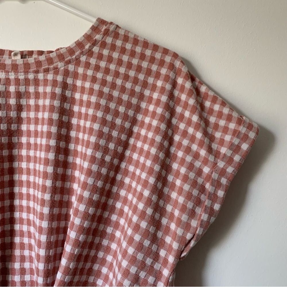 Lou & Gray for Loft Cuffed Short Sleeve Front Tie Pink & White Checkered Top - Picture 5 of 10